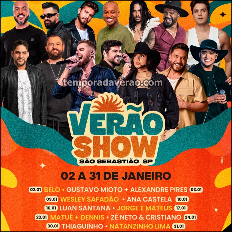 Programação Verão Show 2026 em São Sebastião no litoral paulista - Sortimento Divulgação Turística