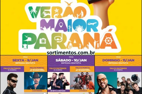 Programação Verão Maior Paraná 2026 : Alok, Zé Neto e Cristiano e hits do pagode