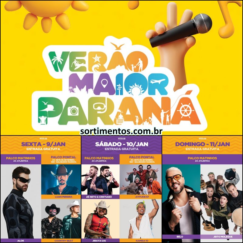 Programação Verão Maior Paraná 2026 : Alok, Zé Neto e Cristiano e hits do pagode